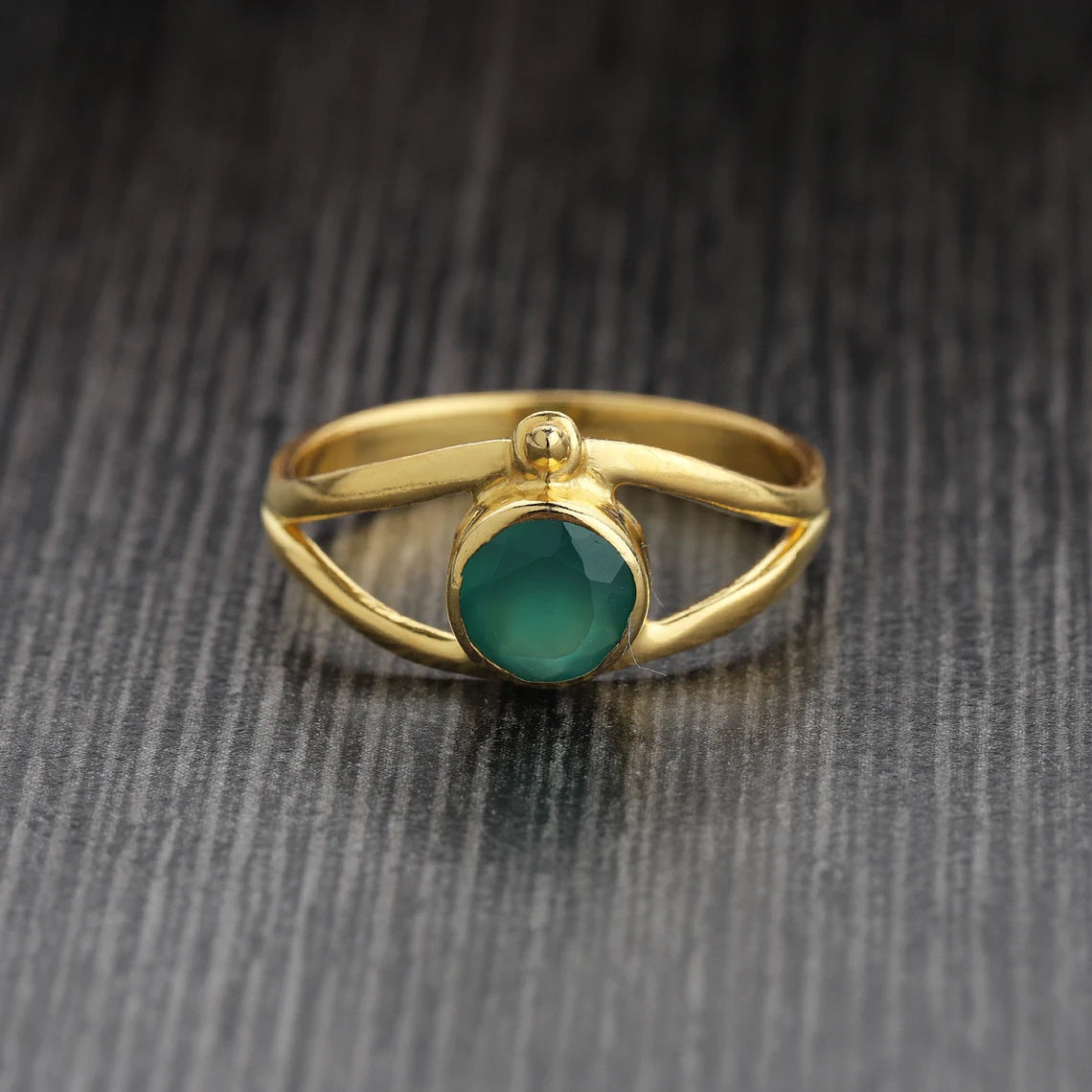 Round Green Onyx Gold Ring,Natural Green Onyx Gemstone Ring,Green Onyx Gold Ring 18k Gold Plated Sterling Silver Ring Handmade Ring