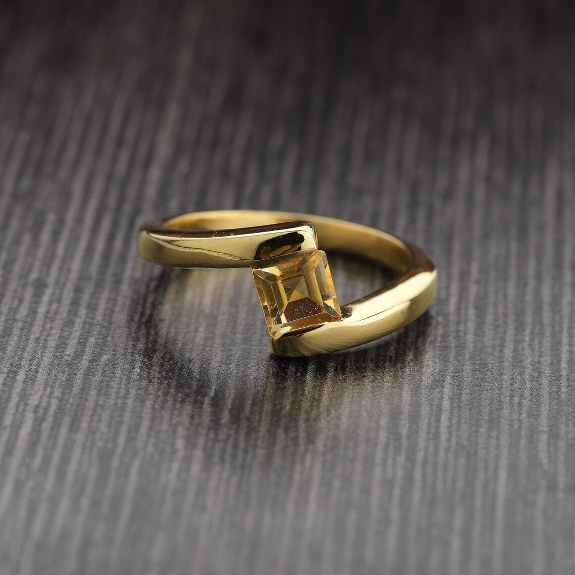 Natural citrine ring, gold square crystal ring, minimalism, delicate ring, anniversary gift