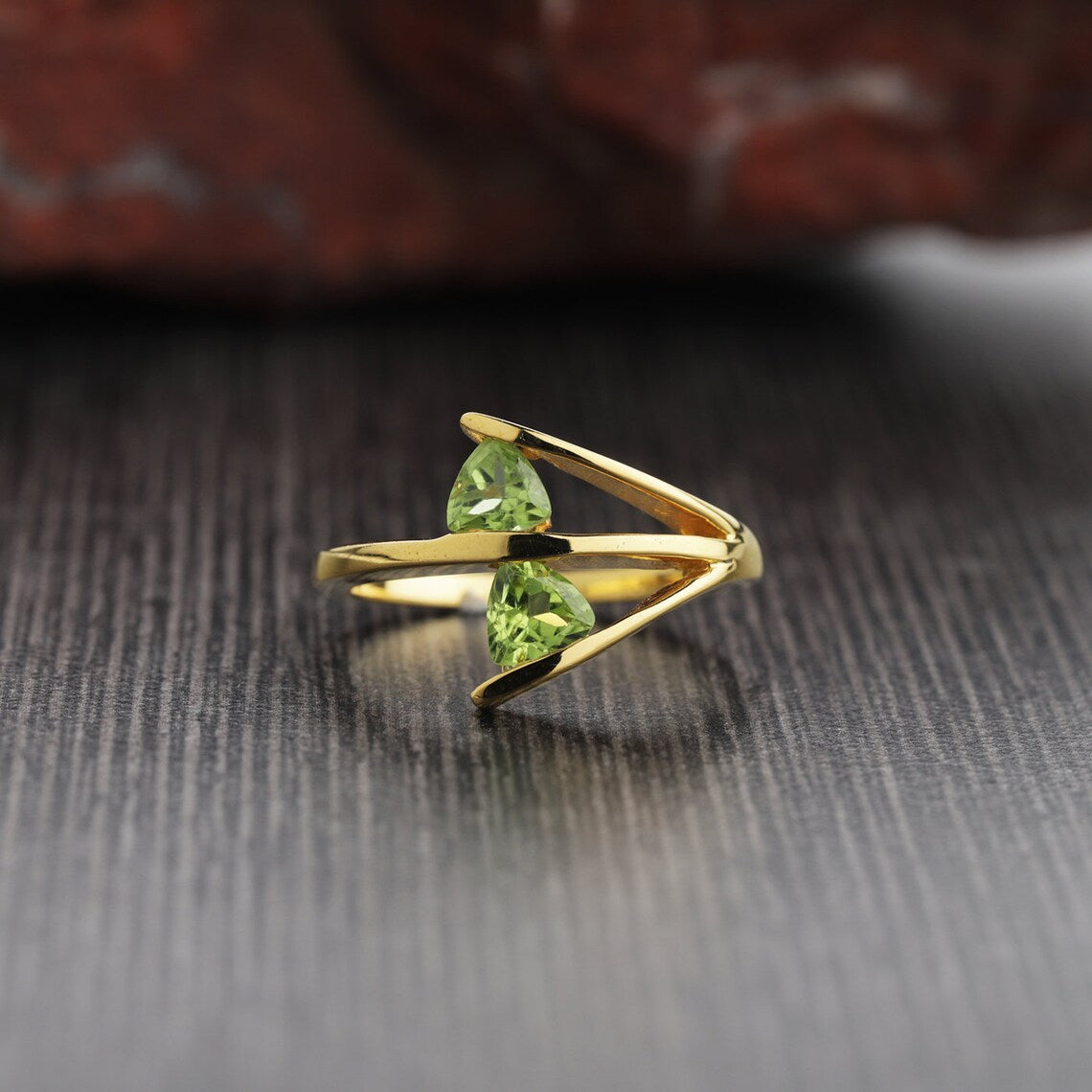 Peridot Ring, Peridot Gold Ring, 925 Sterling Silver Ring, Engagement Ring, Green Peridot Ring, Triangular Peridot Wedding Ring Handmade