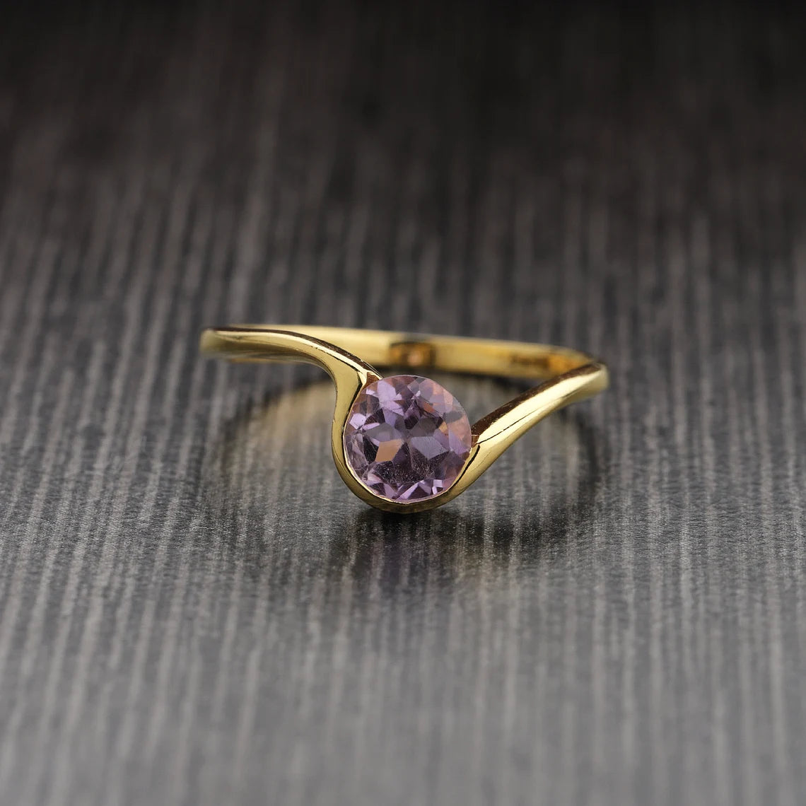 Dainty Amethyst ring, round faceted amethyst solitaire ring, gold plated silver, purple stone ring, February birthstone, purple gemstone