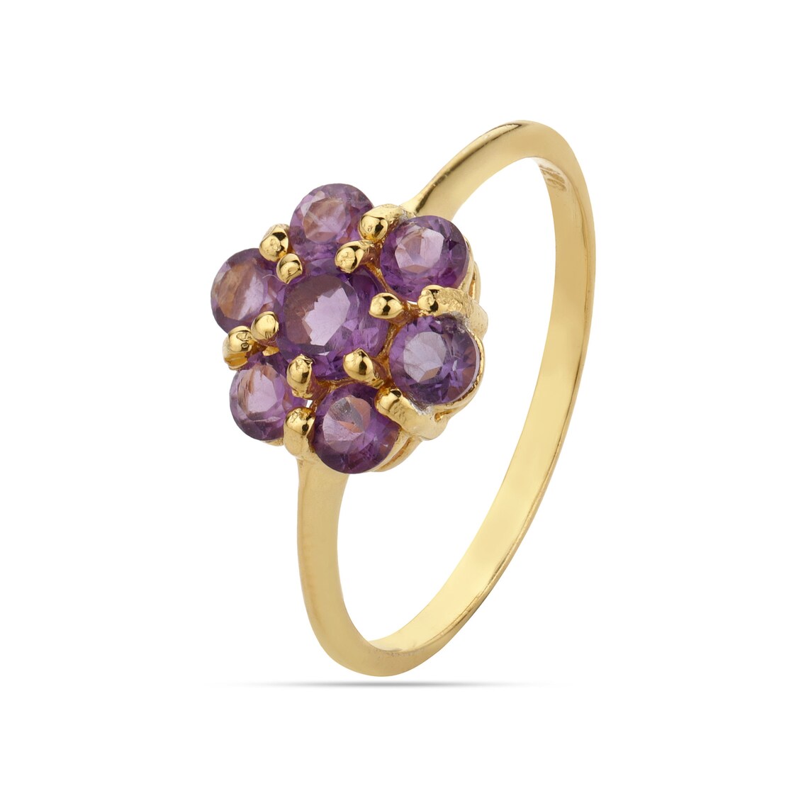 Natural Purple Amethyst Cluster Ring - Amethyst Gold Minimalist Ring