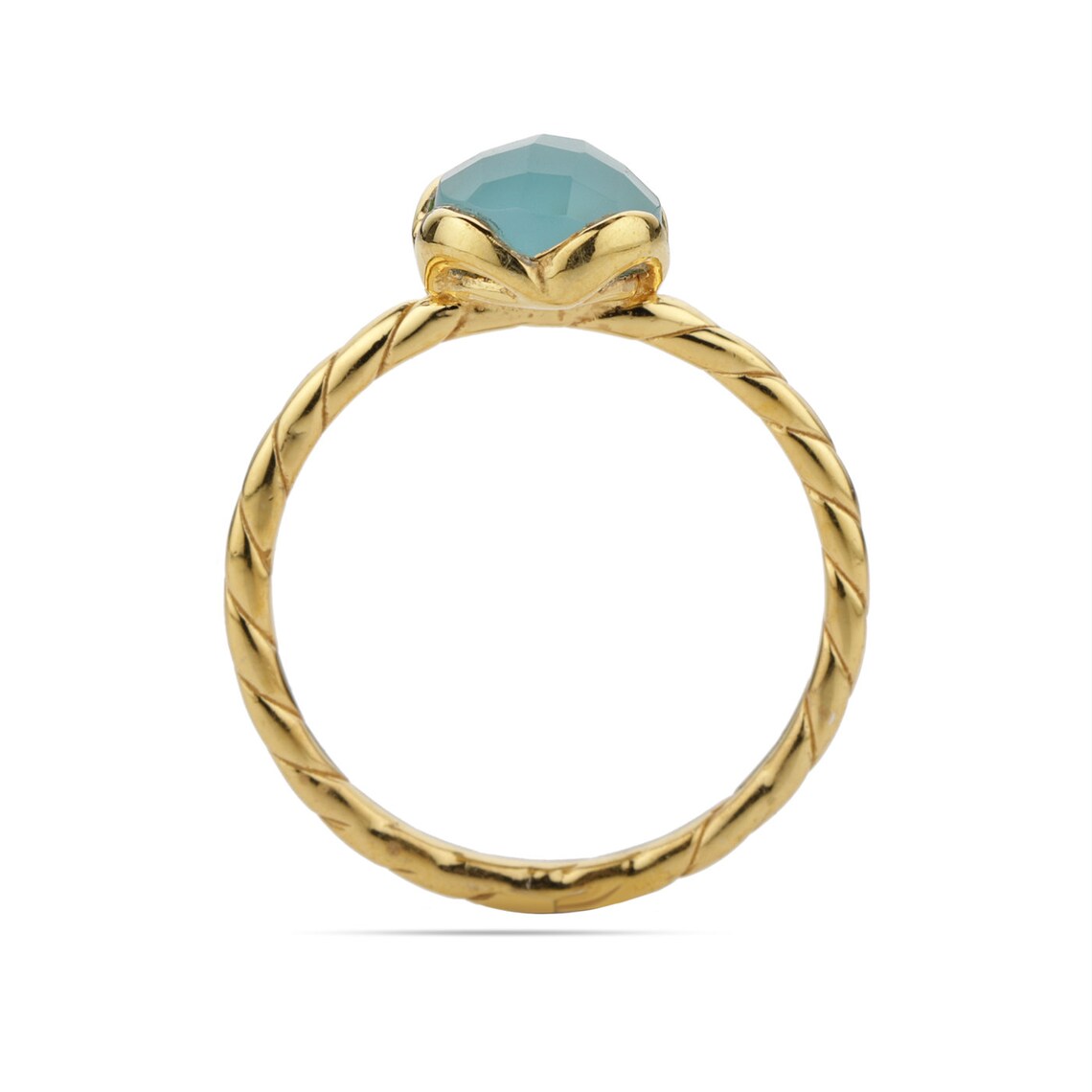Blue Chalcedony Gold Ring - Aqua Chalcedony Gemstone Ring - Twisted Band Ring