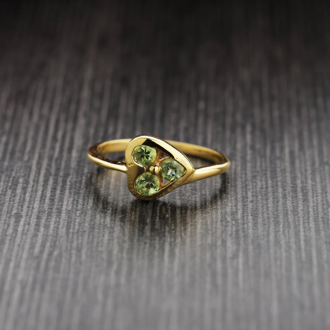 Peridot Heart Ring - Gold Ring - Stacking Sterling Silver Gold Plated Ring