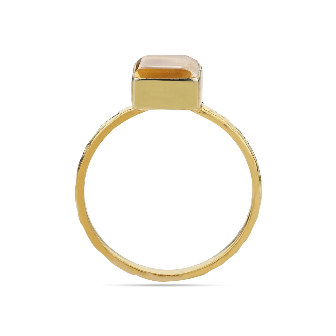 Citrine Square Shape Gold Ring Hammered Band