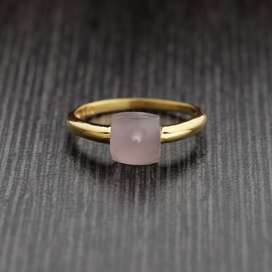 Pink Chalcedony Gold Ring, Stacking Ring, Cushion ring, Gemstone Ring