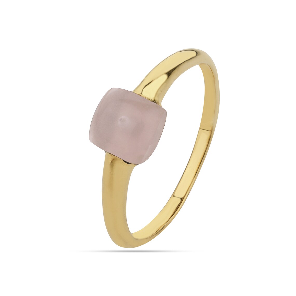 Pink Chalcedony Gold Ring, Stacking Ring, Cushion ring, Gemstone Ring