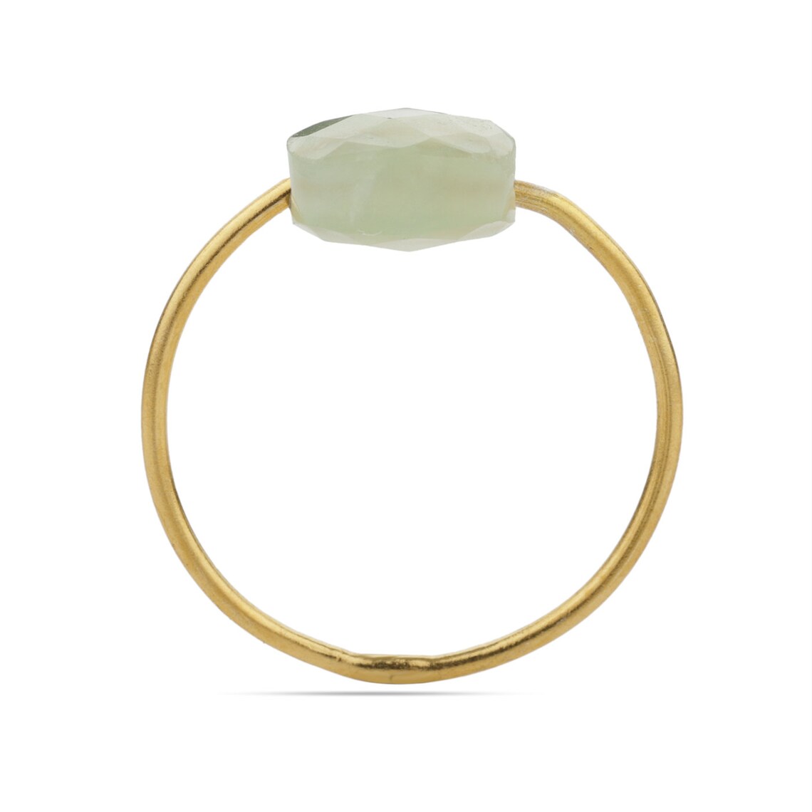 Natural Prehnite Gemstone Ring, Sterling Silver Yellow Gold Ring, Artisan Gift Ring, Stacking Ring ,Natural Prehnite Gemstone Ring Jewelry