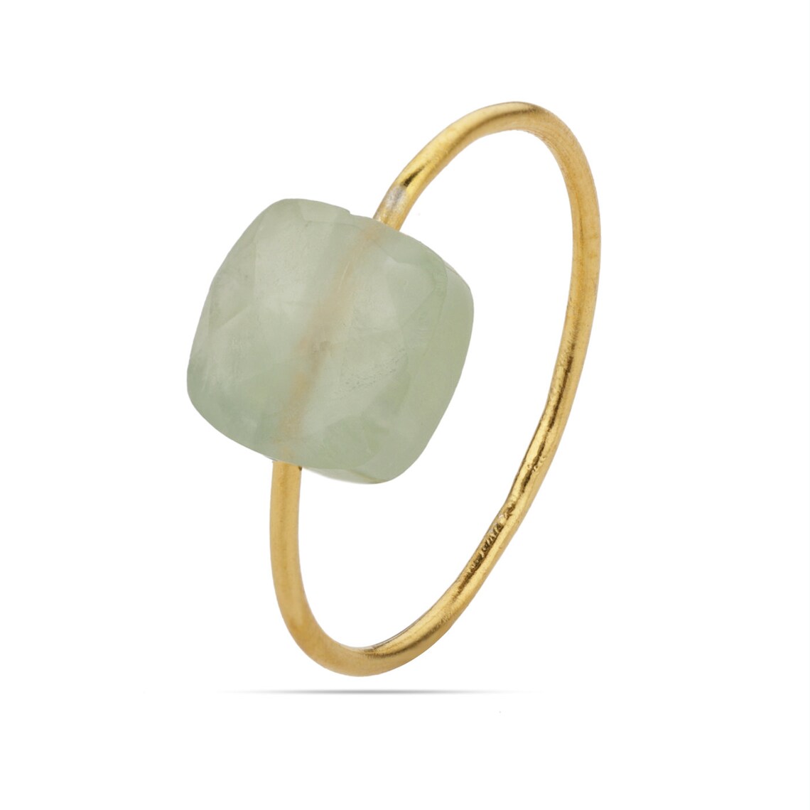 Natural Prehnite Gemstone Ring, Sterling Silver Yellow Gold Ring, Artisan Gift Ring, Stacking Ring ,Natural Prehnite Gemstone Ring Jewelry