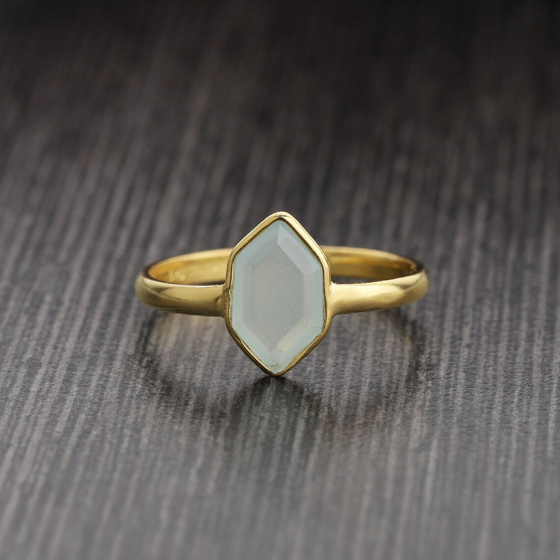 Gold Plated on 925 Sterling Silver - Aqua Chalcedony Gold Plated Ring, Chalcedony Minimalist Ring - Birthstone Ring