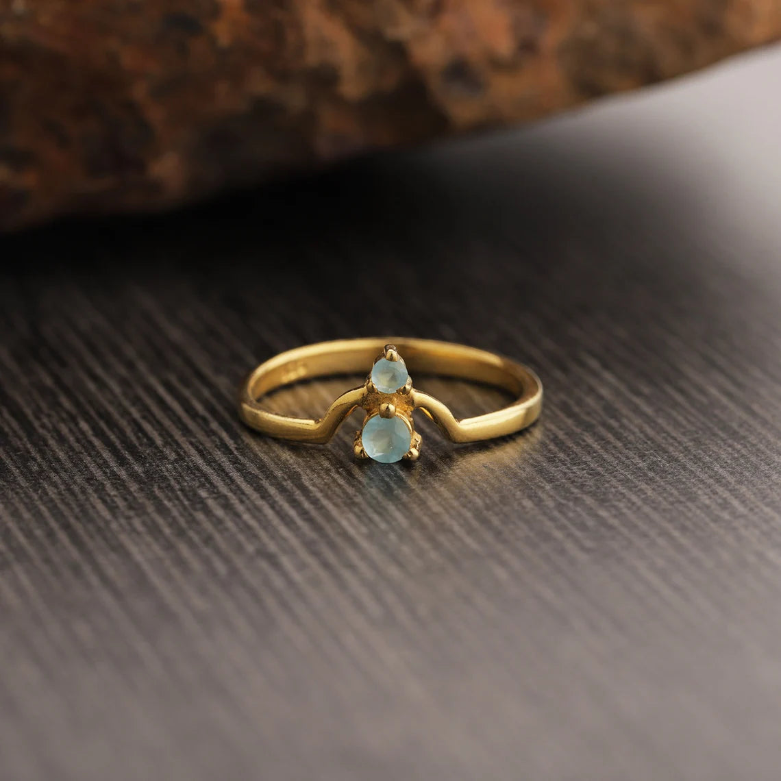 Gold Plated 925 Sterling Silver Ring - Blue Chalcedony Ring - Gemstone Ring - Minimalist Ring - Layering - Stacking Ring