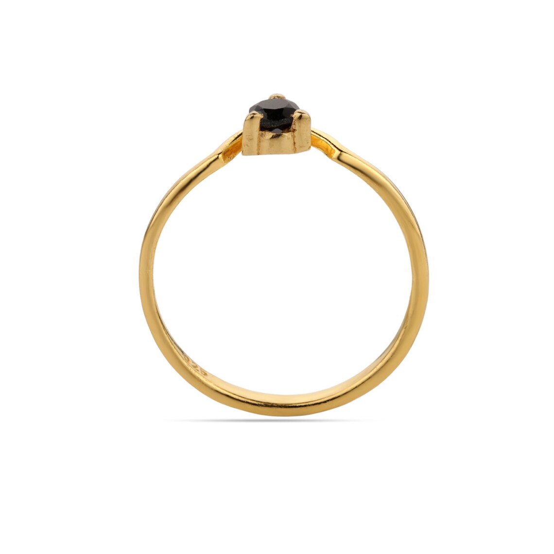 Tiny Black Onyx Gold Plated Ring, Minimalist Ring