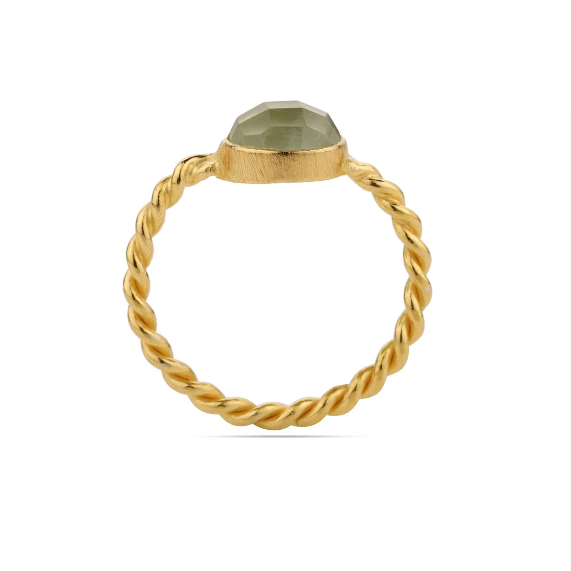 Natural Prehnite Gemstone Ring, Sterling Silver Yellow Gold Ring, Artisan Gift Ring, Stacking Ring ,Natural Prehnite Twisted Band Ring