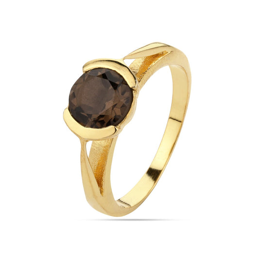 Smoky Quartz Ring - Smokey Gemstone Ring - 7x7mm Faceted Round Smokey Topaz - 925 Sterling Silver Ring - Smokey Quartz Gold Ring Handmade