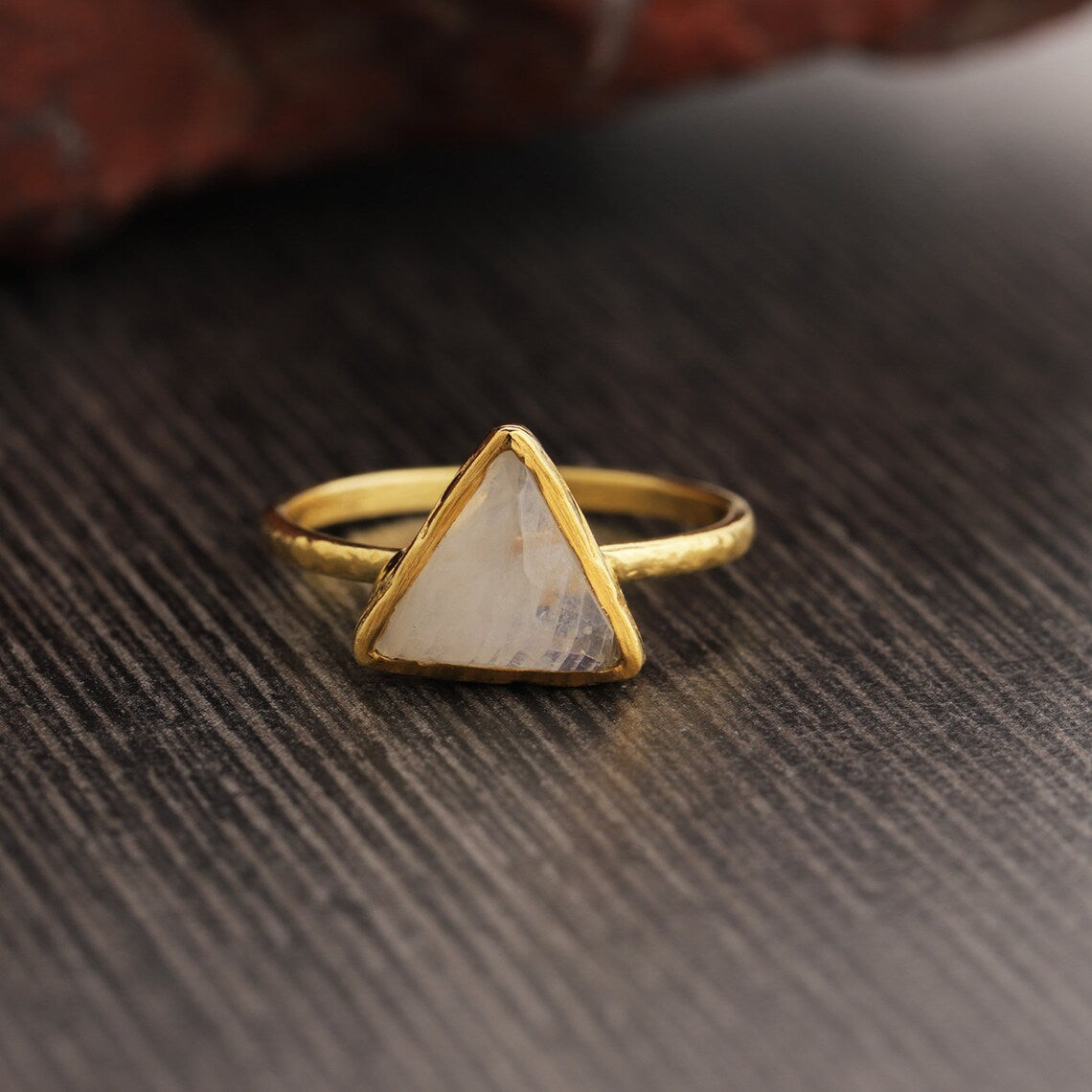 Rainbow Moonstone Ring · Semiprecious Ring · Gold Ring · Trillion Ring · Triangle Stone Ring · Gemstone Ring · Stacking Ring