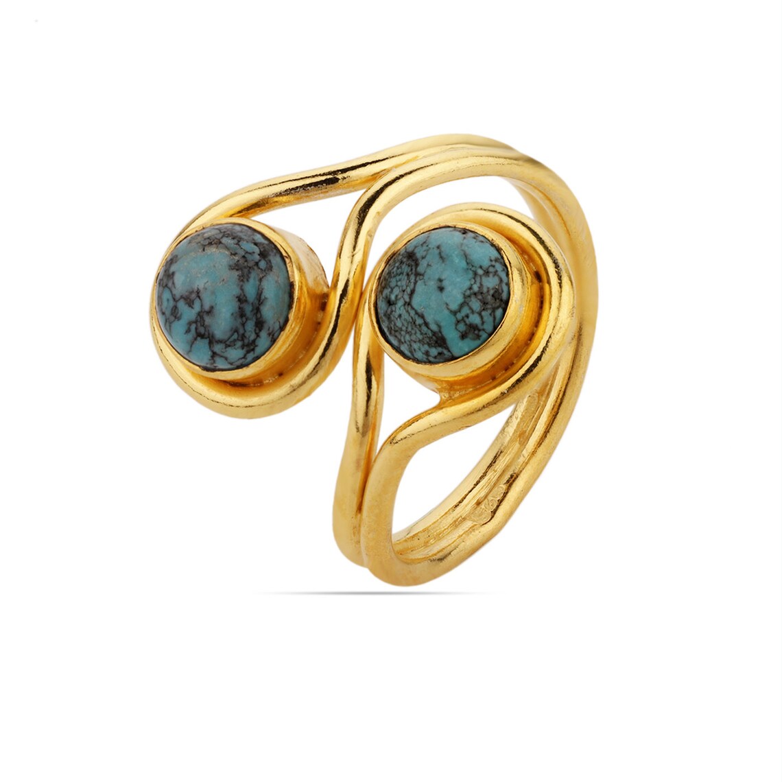 Adjustable Solid Sterling Silver - Gold Plated on 925 Sterling Silver Ring - Turquoise Ring
