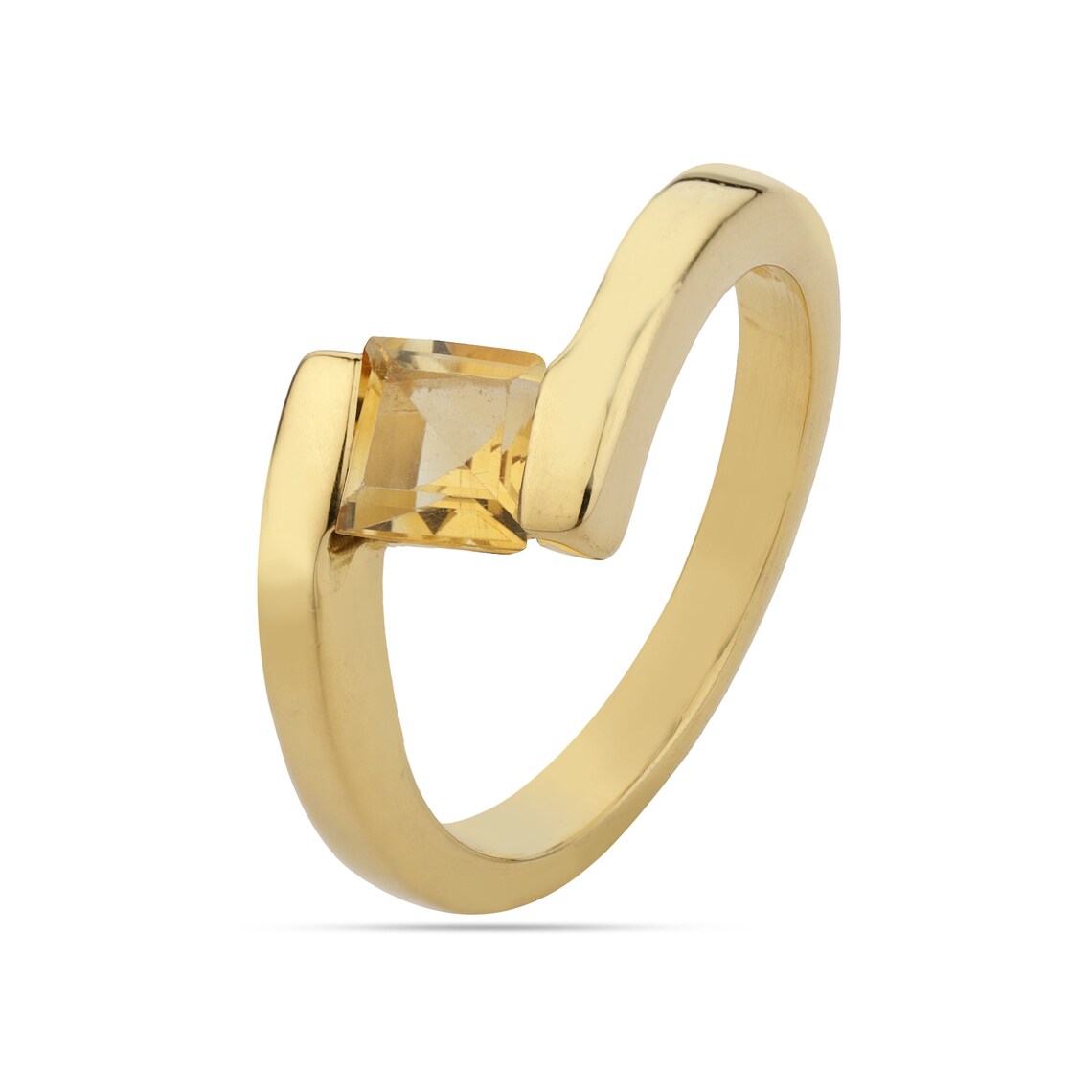 Natural citrine ring, gold square crystal ring, minimalism, delicate ring, anniversary gift