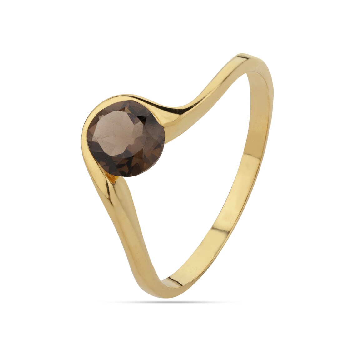 Smoky Quartz Ring - Gold Plated Ring - 5x5mm Round Cut Sterling Silver Smoky Ring - Handmade Indian Jewelry