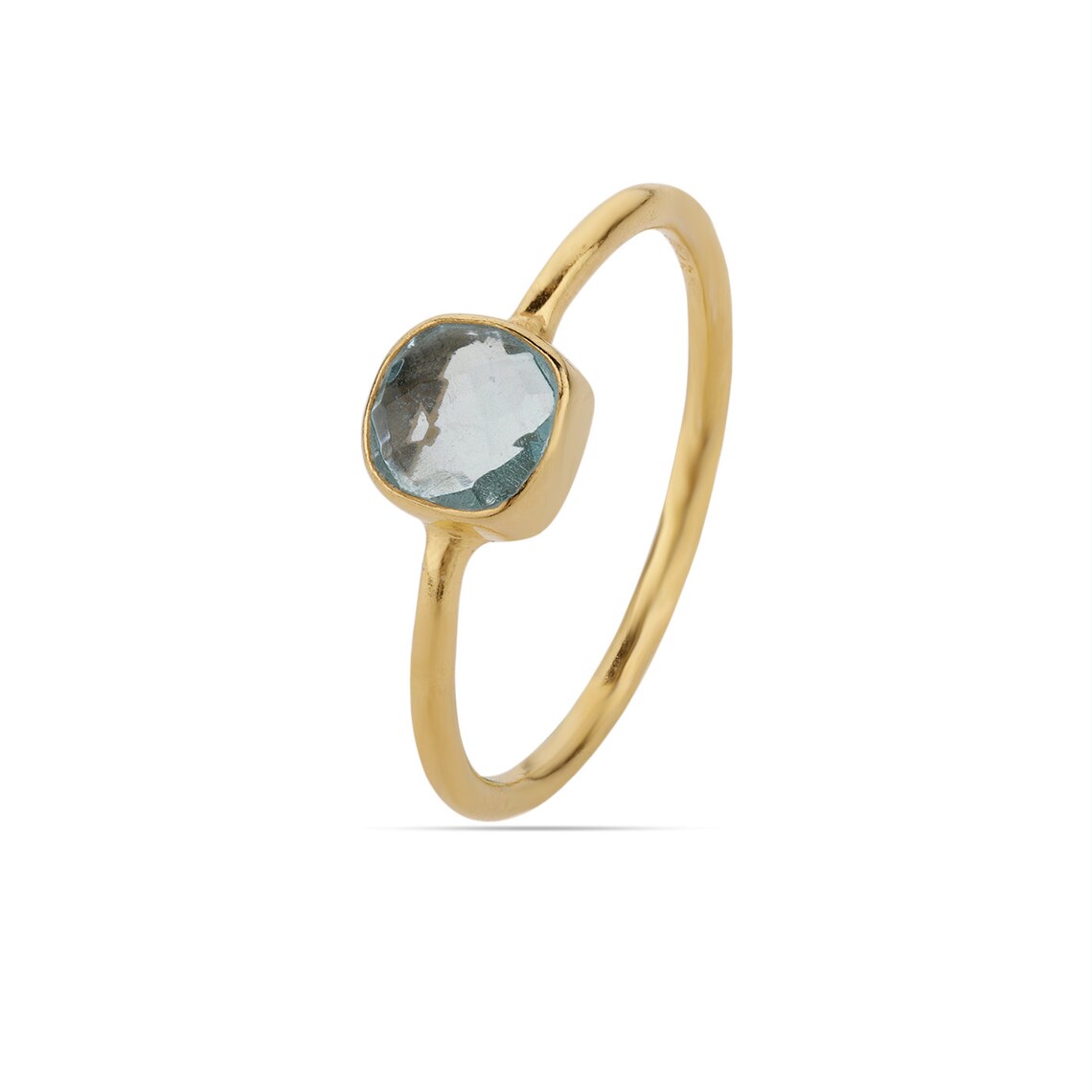 Blue Topaz Studded 925 Sterling Silver with Gold Plated Ring