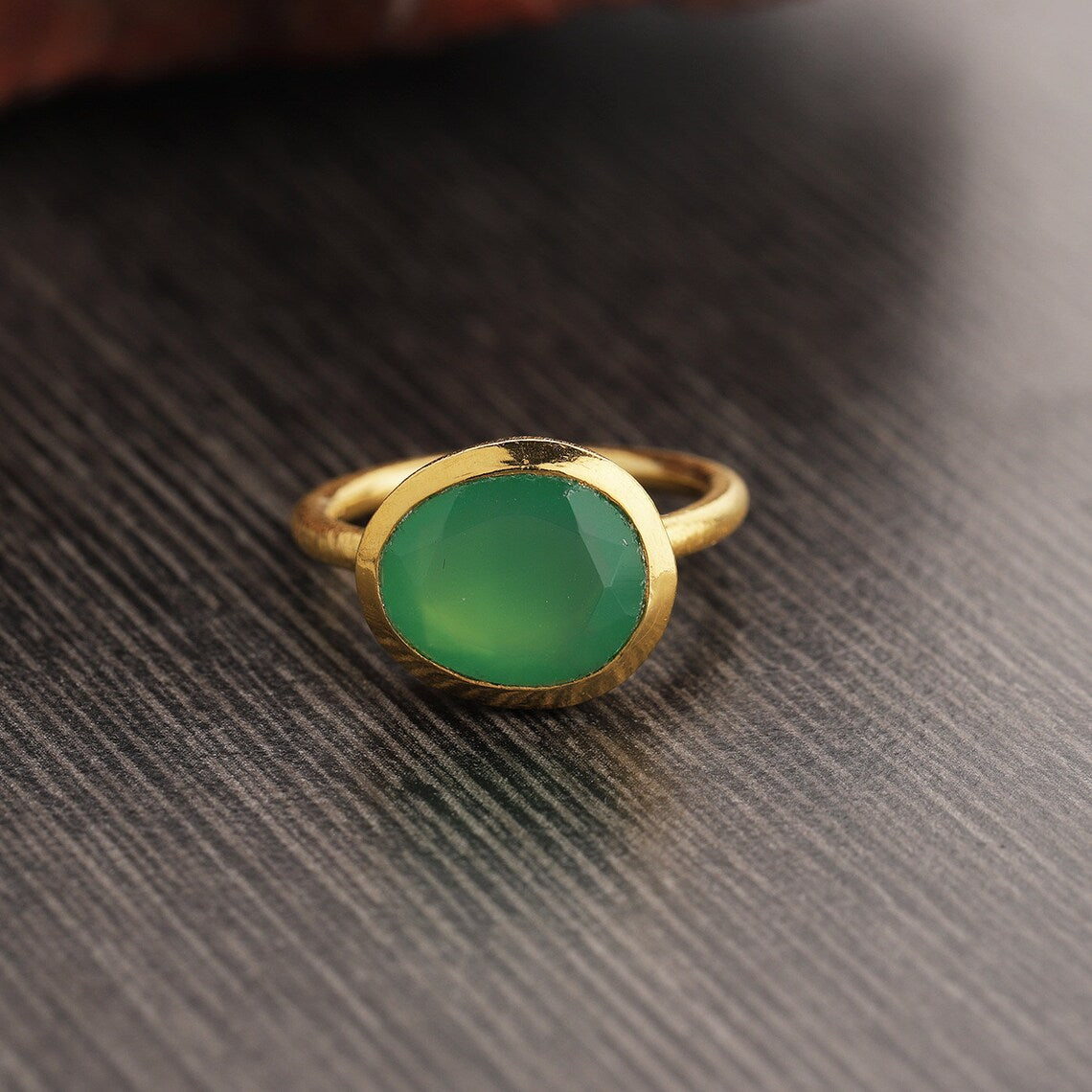 Green Onyx Gold Plated Ring