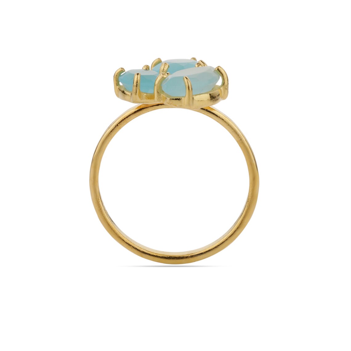 Blue Chalcedony Gold Plated Sterling Silver Ring, Pear Round Marquise Stone Ring