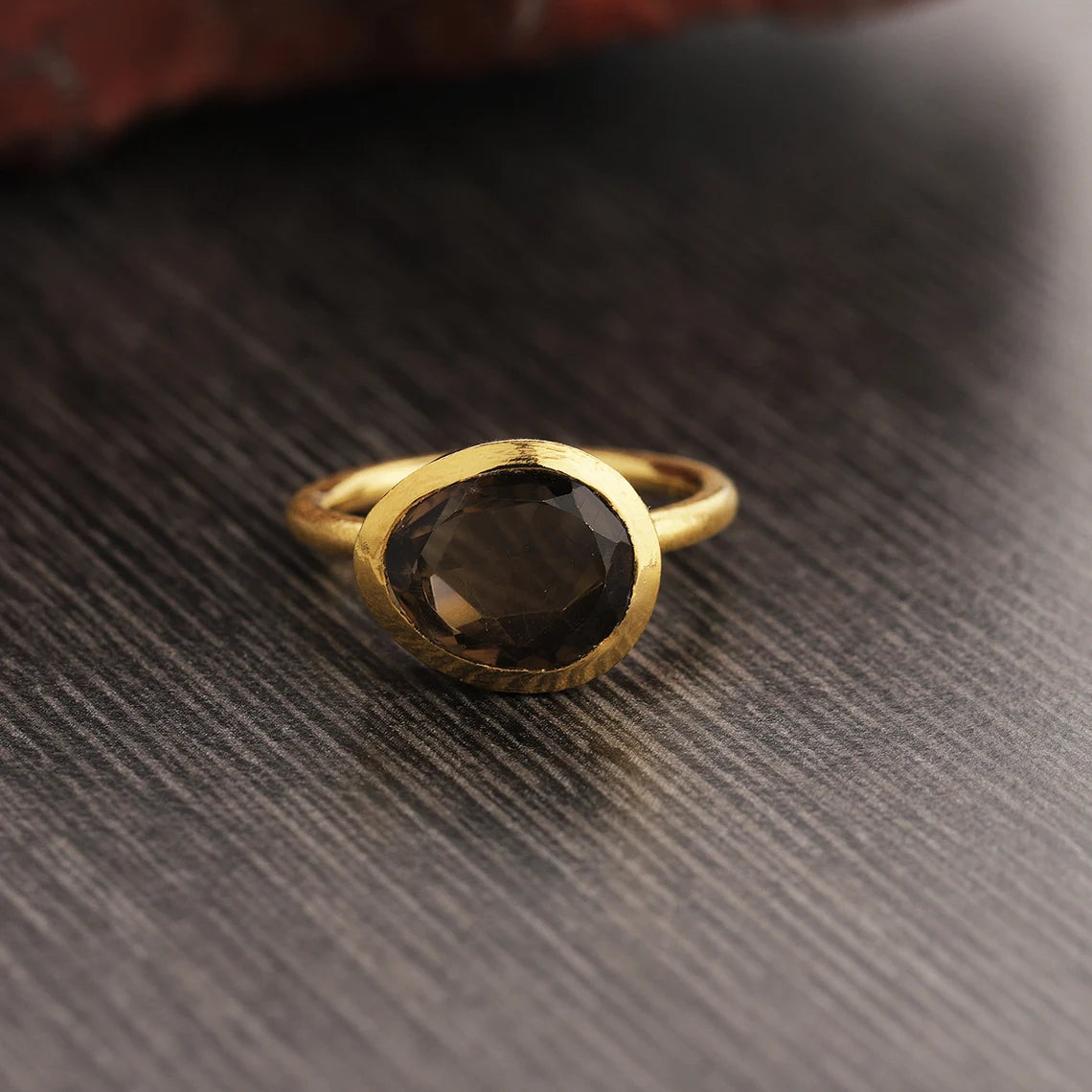 Natural Smoky Quartz Oval Cut Ring - Smoky Quartz Ring - Brown Gemstone Ring , June Birthstone , Birthstone Ring - Gold Ring