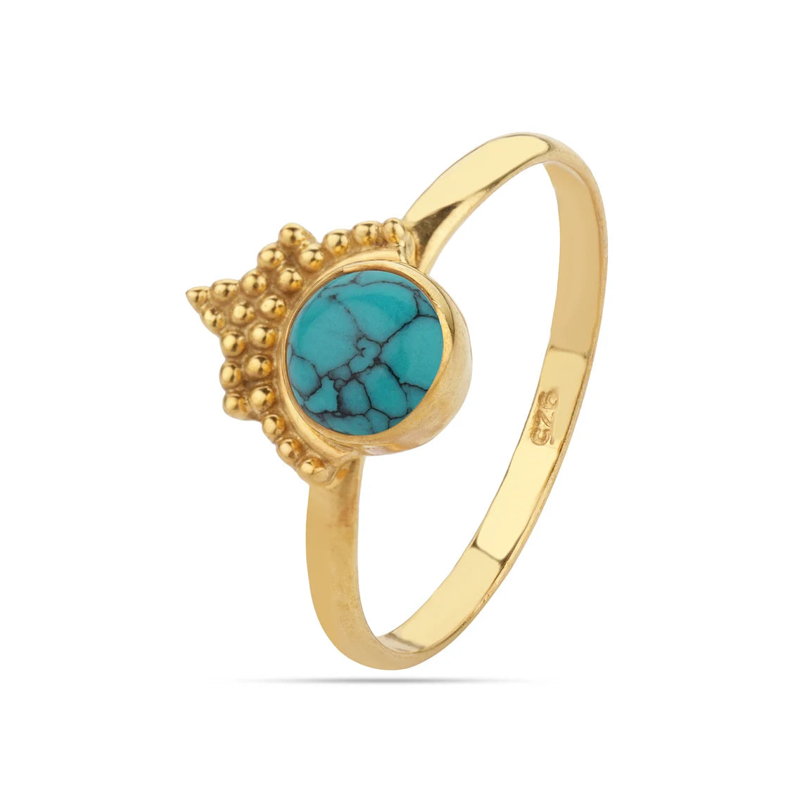 Turquoise Gold Plated Ring, Turquoise Stacking Ring - Silver Ring - Turquoise Round Ring