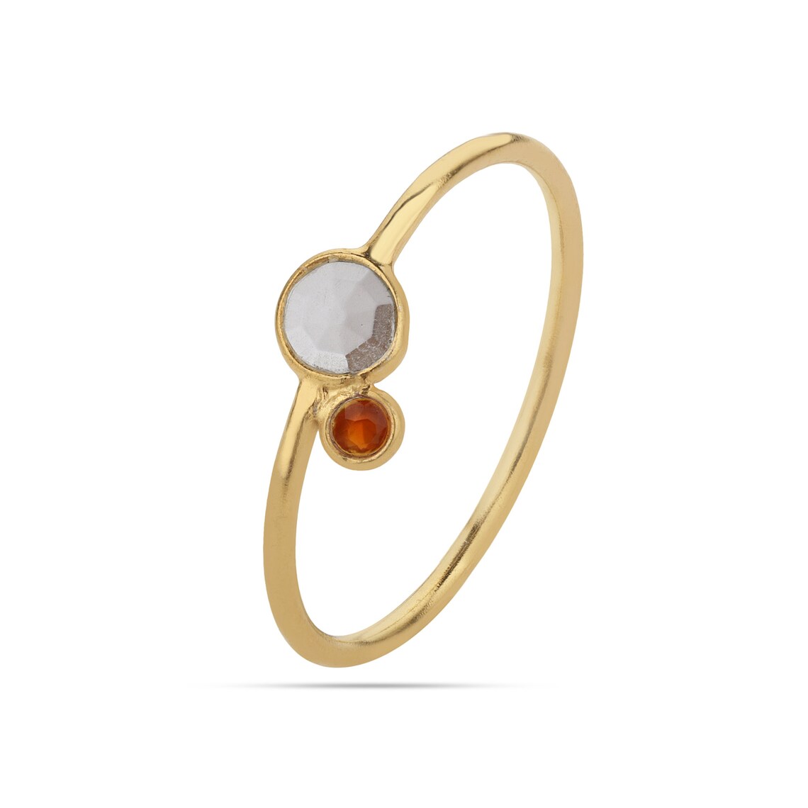 Crystal Carnelian Sterling Silver Ring, Tiny Crystal Ring, August Birthstone Ring, Carnelian Gemstone Gold Ring, White Crystal Ring