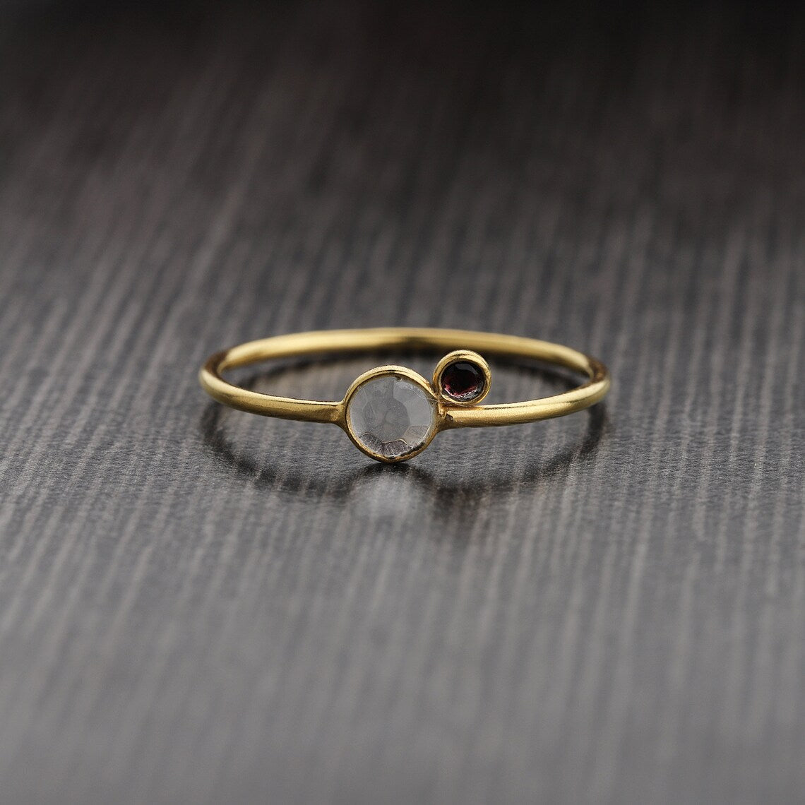 Crystal Garnet Gold Ring January Birthstone Ring Garnet Gold Plated Ring - Gemstone Ring - Stackable Ring - Garnet Solitaire Ring