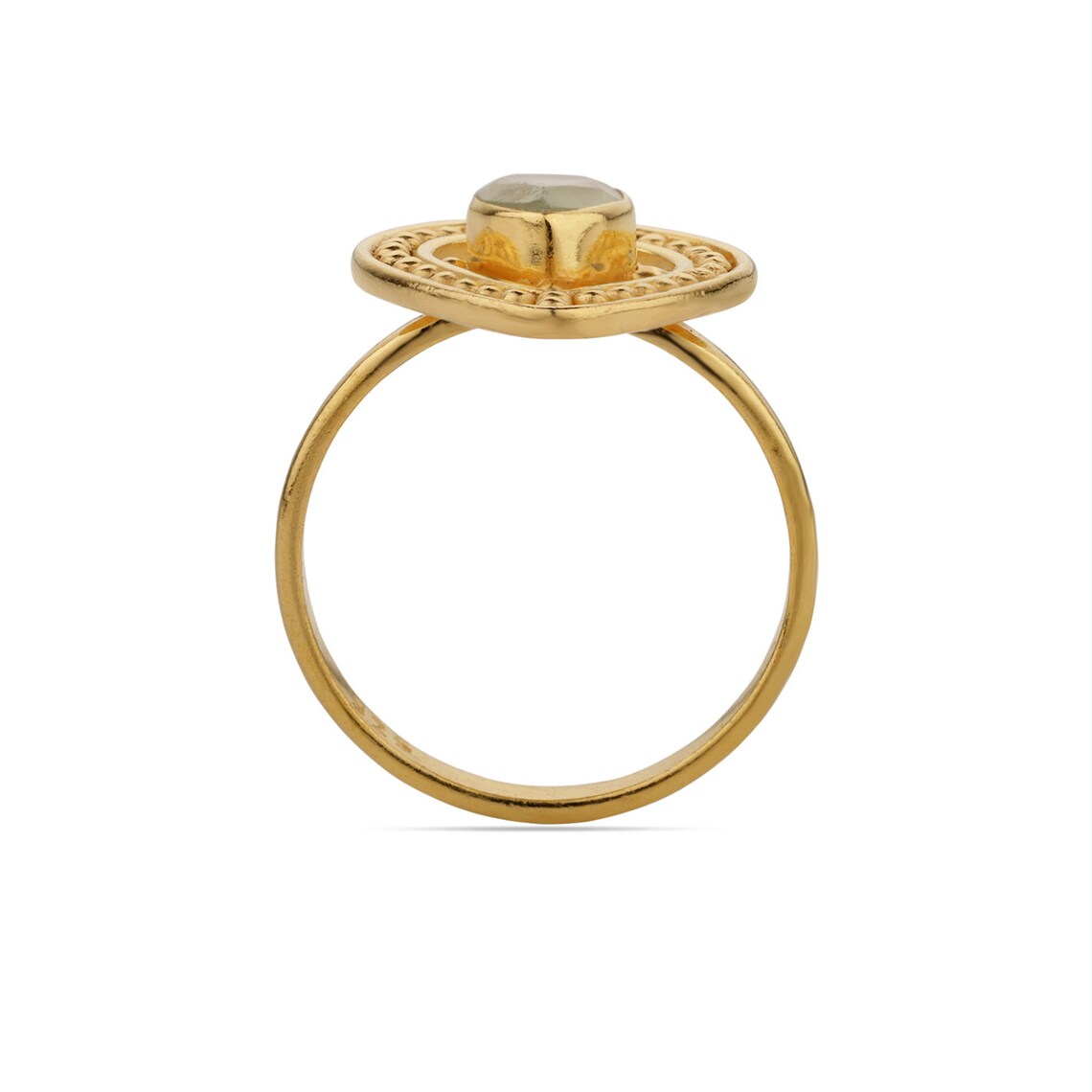Natural Prehnite Gemstone Ring, Sterling Silver Gold Plated Ring, Artisan Gift, Stacking Ring ,Natural Prehnite Statement ring Handmade