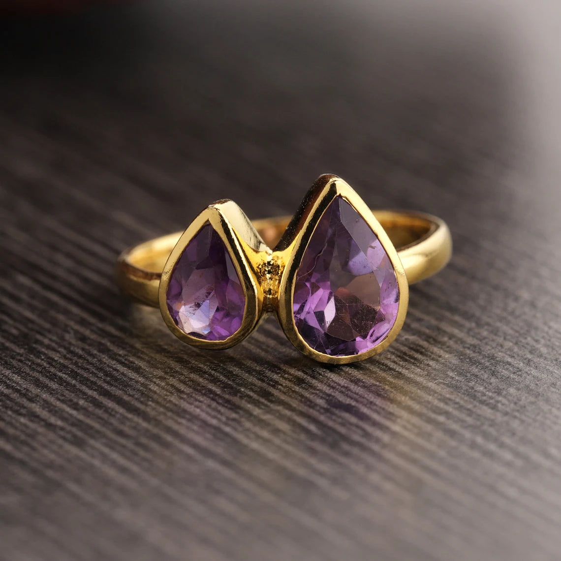 Natural Amethyst Ring, Pear amethyst Ring, Amethyst Gold Ring Multi stone, Unique Ring Designer Ring - Women Stylish Ring