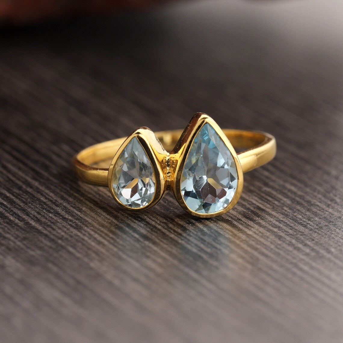 Blue Topaz Ring, Gemstone Ring, Dainty Ring, Gold Ring, Multi stone ring