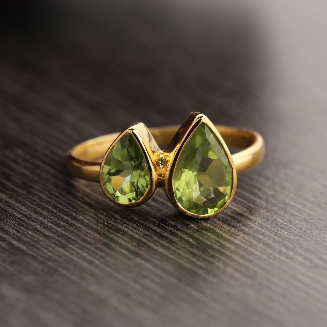 Natural Green Peridot Ring - Gold Ring - Handmade Pear Cut Ring - 925 Sterling Silver Ring - - Birthstone Ring - Size US 6 to 10