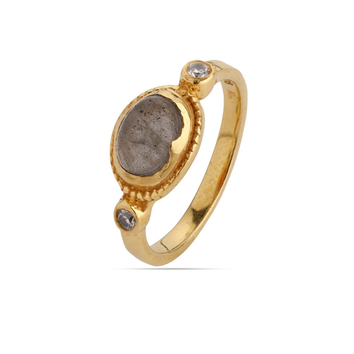 Oval Labradorite Ring, CZ Labradorite Ring, Labradorite Gold Ring, Stacking Ring, Delicate Ring, Labradorite Oval Gemstone Ring,Handmade