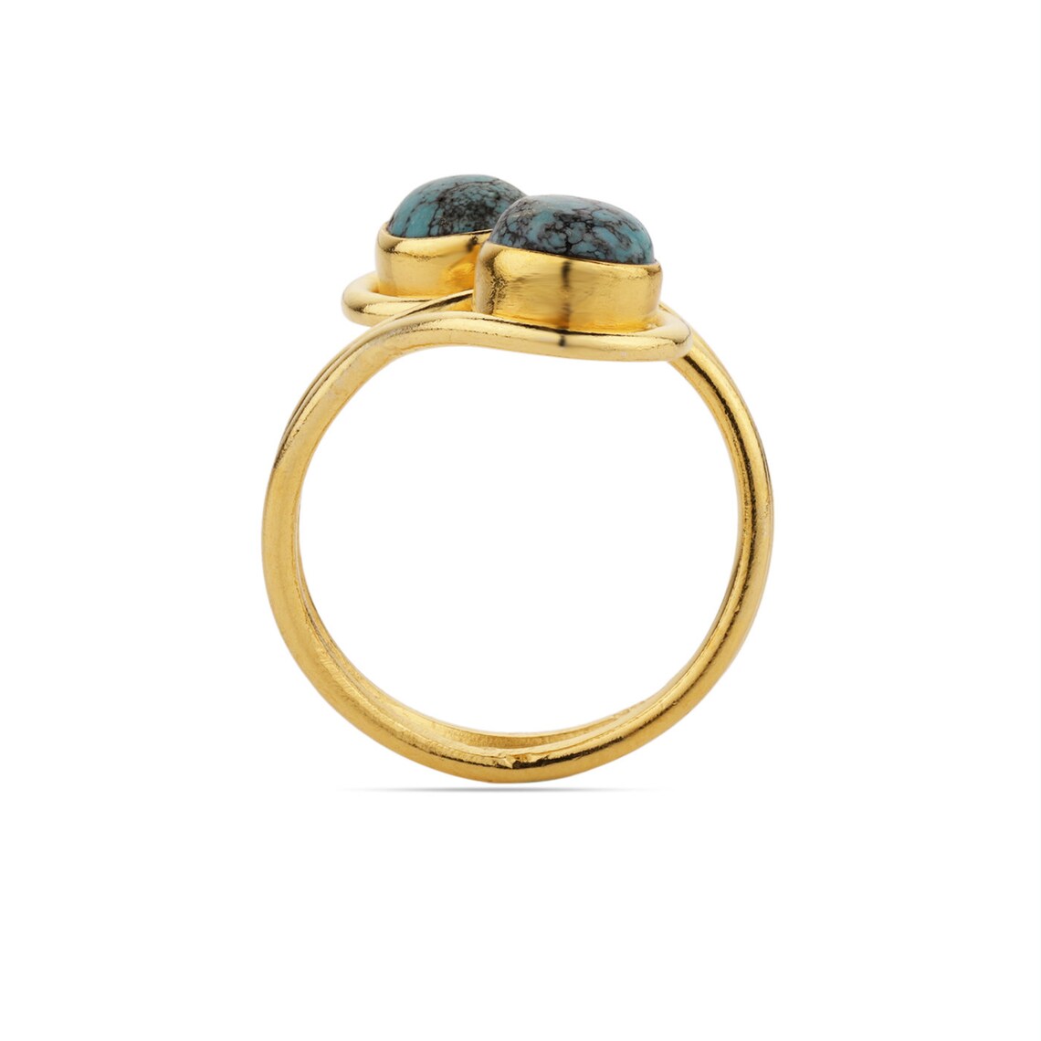 Adjustable Solid Sterling Silver - Gold Plated on 925 Sterling Silver Ring - Turquoise Ring