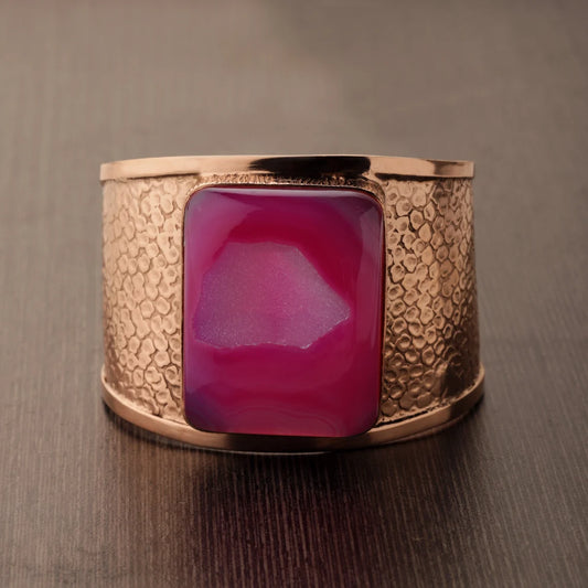 Druzy Bracelet Cuff , Boho Chic Jewelry, Healing Stone Crystal - Druzy Rose Gold Cuff Bracelet Handmade - Brass Cuff