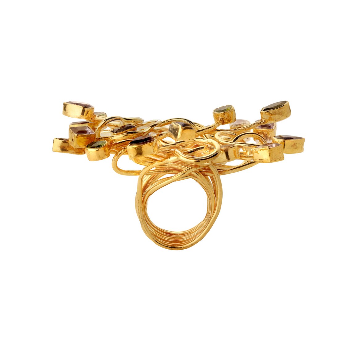 Multi Gemstone Peridot, Citrine, Amethyst, Garnet, Ring, HUGE Ring, Large Ring, Gold Ring, Sterling Silver HUGE ring
