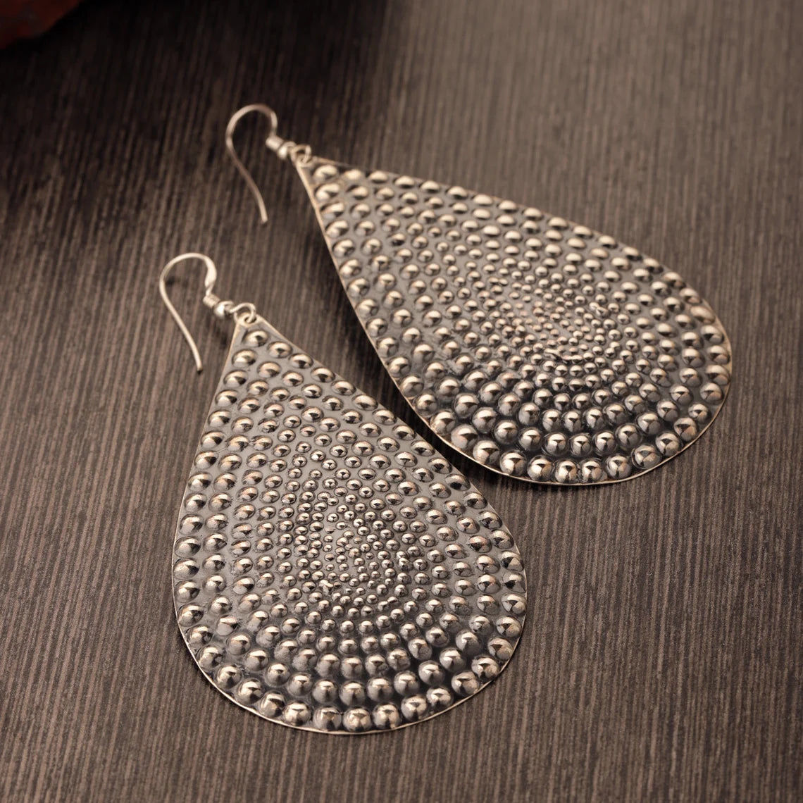Sterling Silver Earrings - Dotted Earrings - Huge Earrings - Large Drops - Oxidized Earrings - Silver Earrings Pear Shape Dangle Earrings