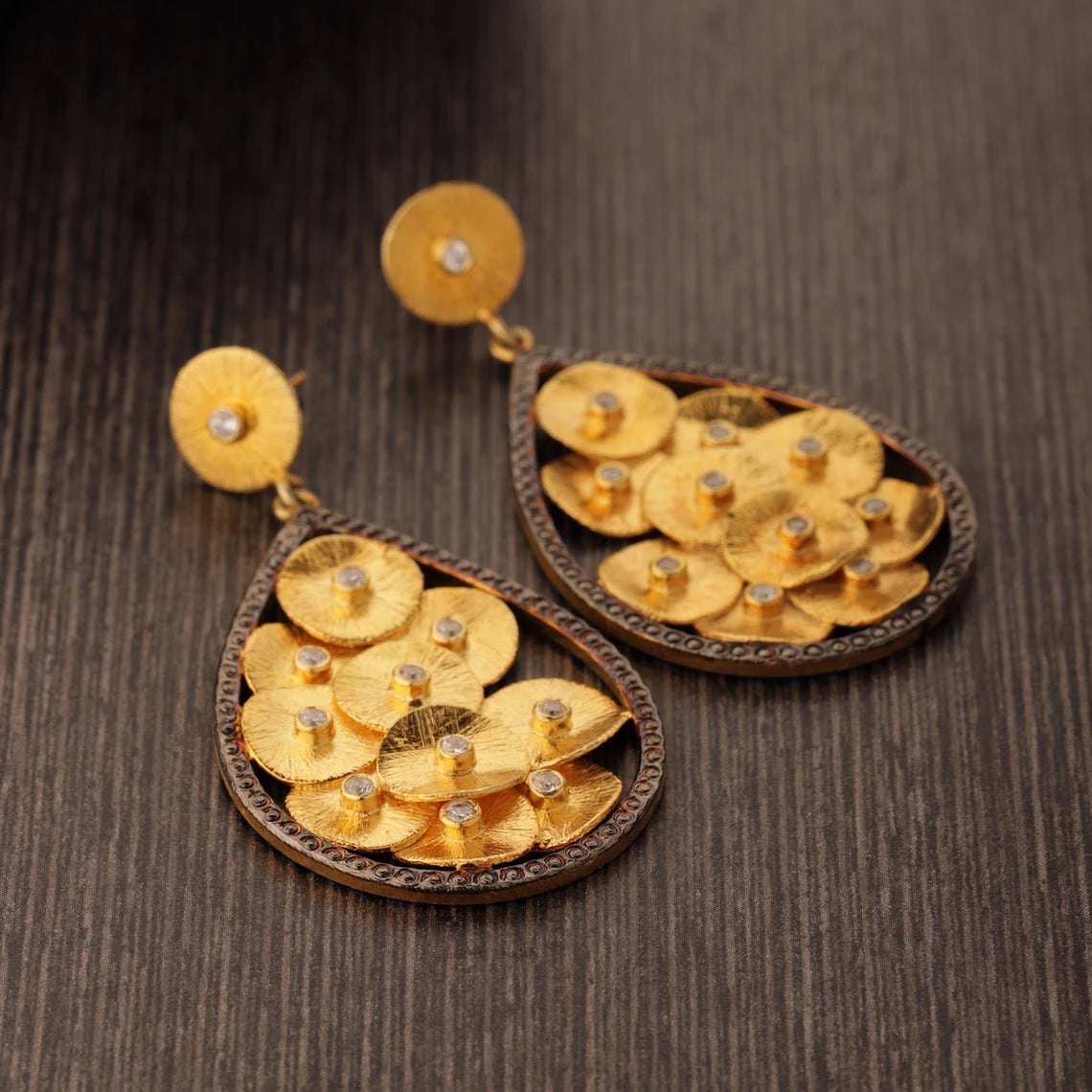 Gold rhinestones cz gold earrings