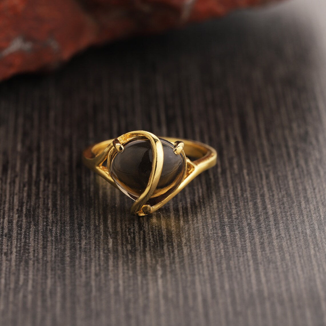 Smoky Quartz Ring, Smoky Quartz Stone, 925 Sterling Silver, Statement Ring, Heart Shape Ring, Cabochon Ring, Smoky Quartz Gold Ring