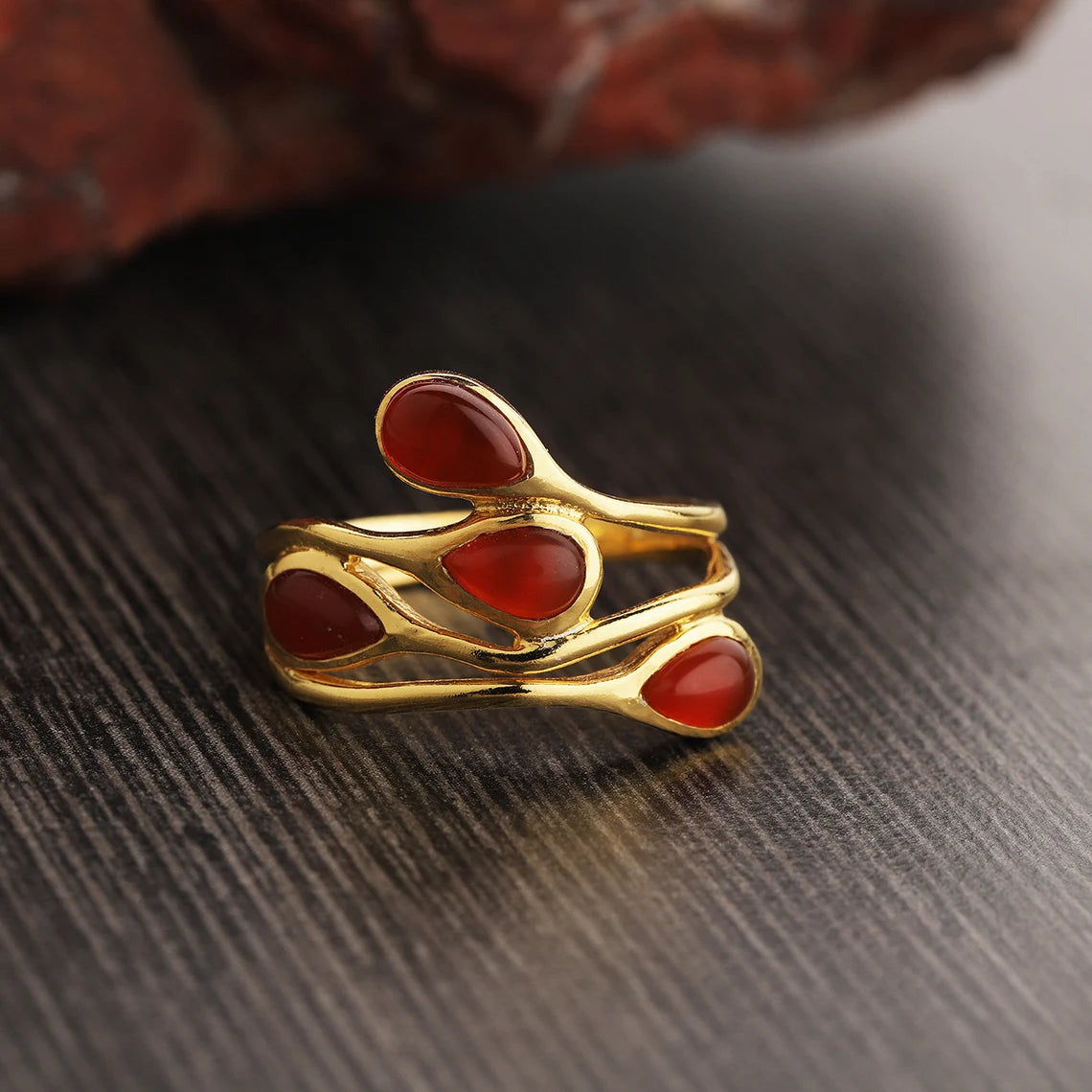 Carnelian - Amethyst - 925 Sterling Silver Gold Plated Ring