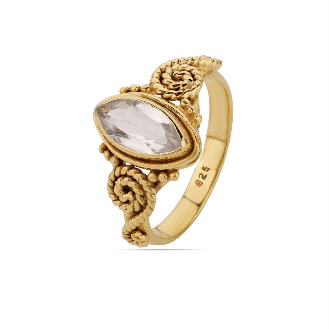White Crystal Quartz Gold Ring, Crystal Clear Ring, Gold Plated Ring,