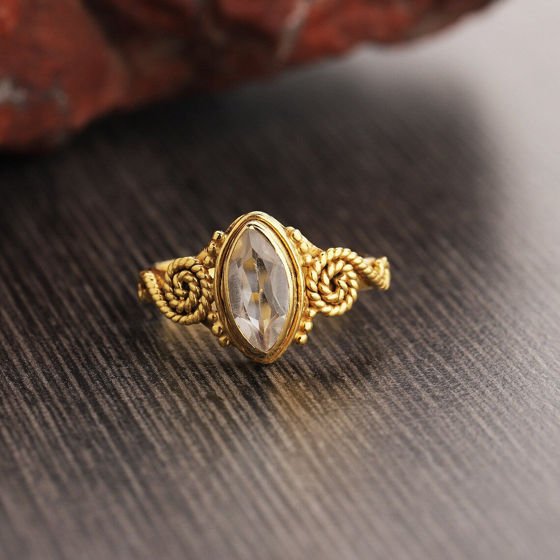 White Crystal Quartz Gold Ring, Crystal Clear Ring, Gold Plated Ring,