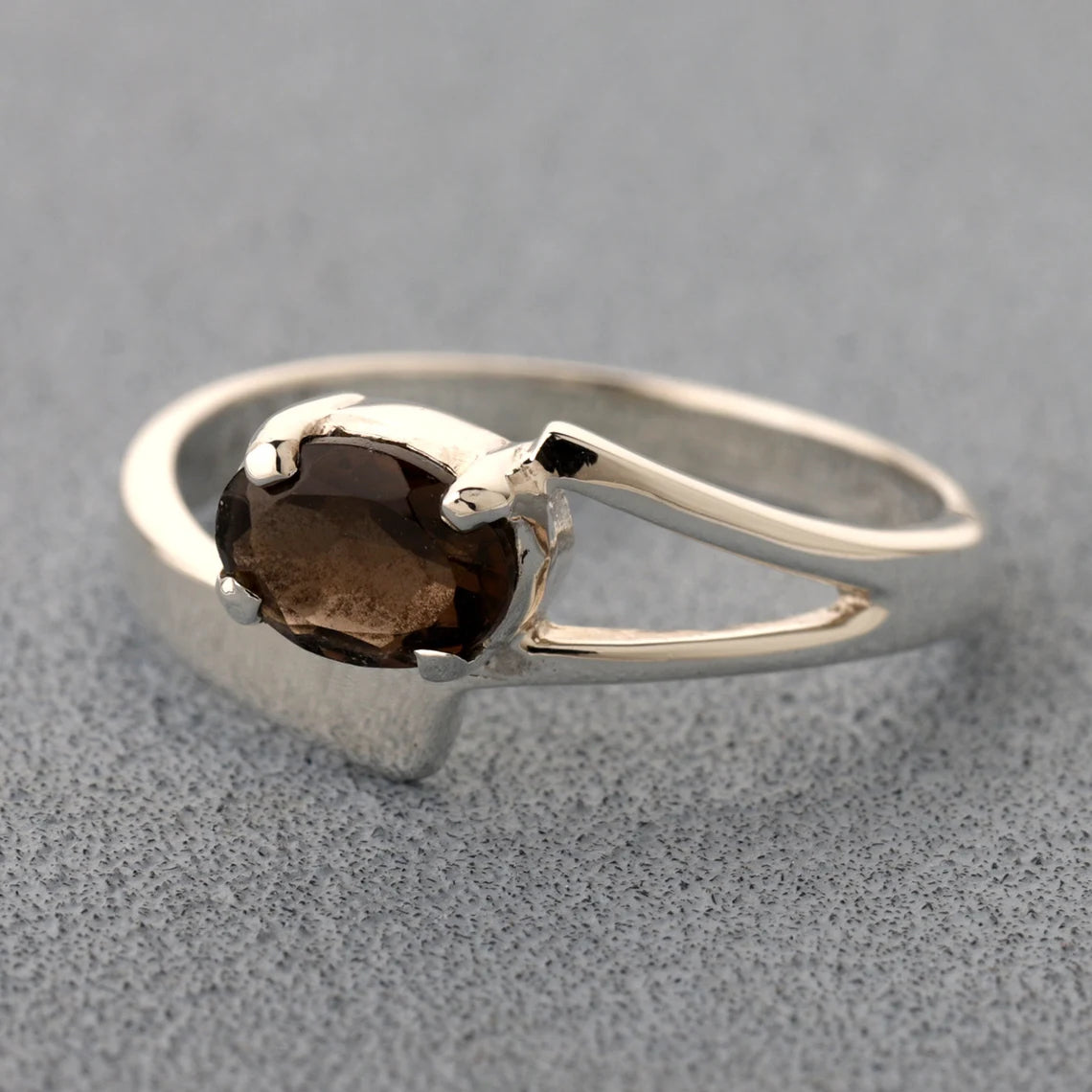 Smoky Topaz Ring - Genuine Gemstone - Prong Ring - Statement Ring - Oval Ring - Rectangle Ring - Cocktail Ring