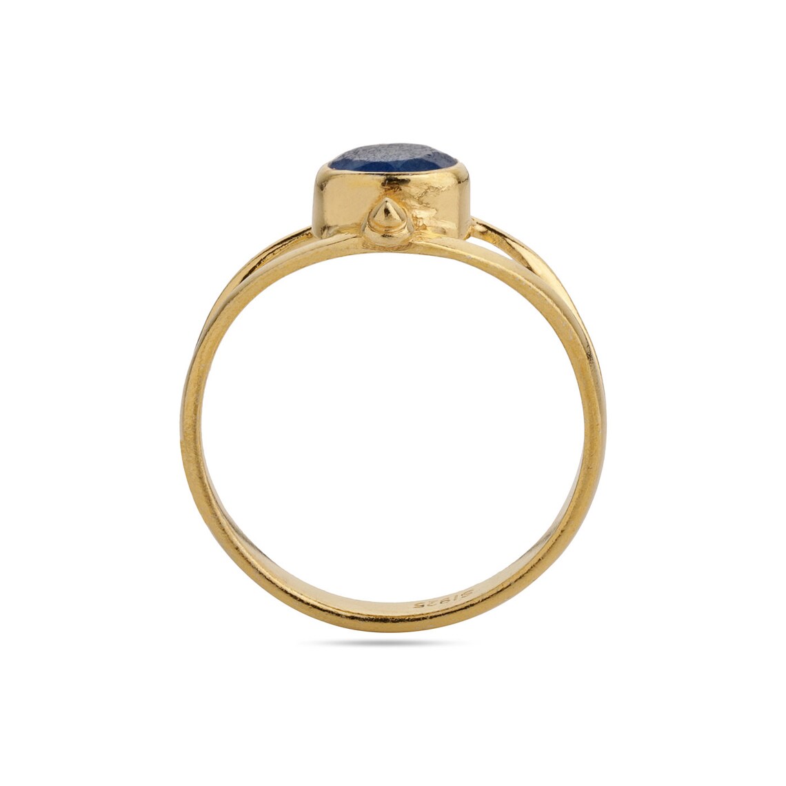925 Sterling Silver Ring with Blue Gemstone and Gold Plating