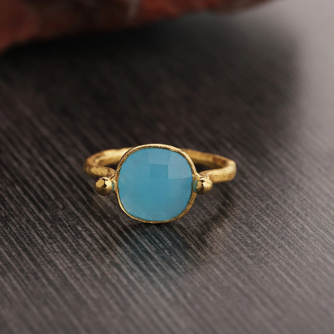 Sterling Silver Ring with Blue Chalcedony cusion shape stone