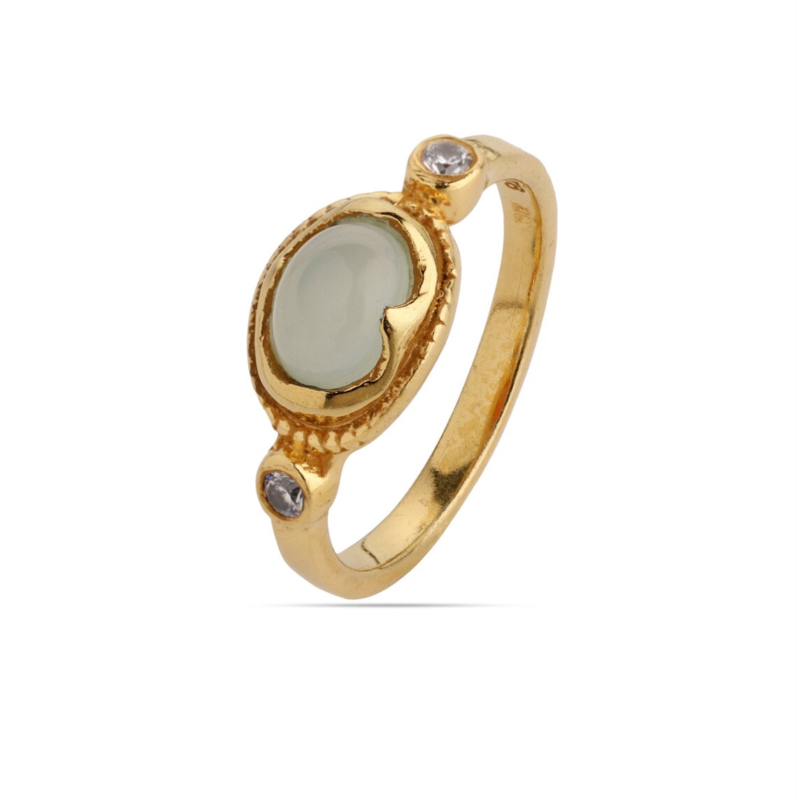 Gold Plated on 925 Sterling Silver Ring - Aqua Chalcedony Ring, Gold Ring, Stacking Ring, CZ and Chalcedony ring, Oval Shape Ring, Aqua Chalcedony Gemstone ring,