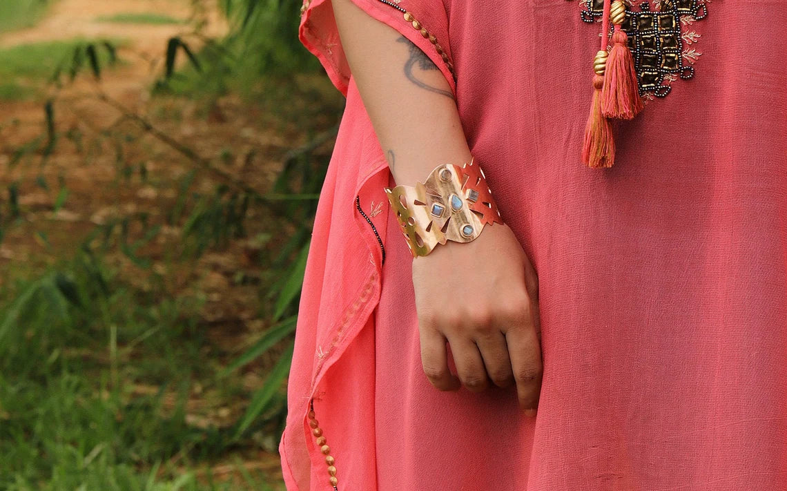 Labradorite Gemstone Cuff Bracelet, Bracelet Cuff, Ethnic Rose Gold Cuff Bracelet, Bohemian Hippie Boho Cuff Bracelet