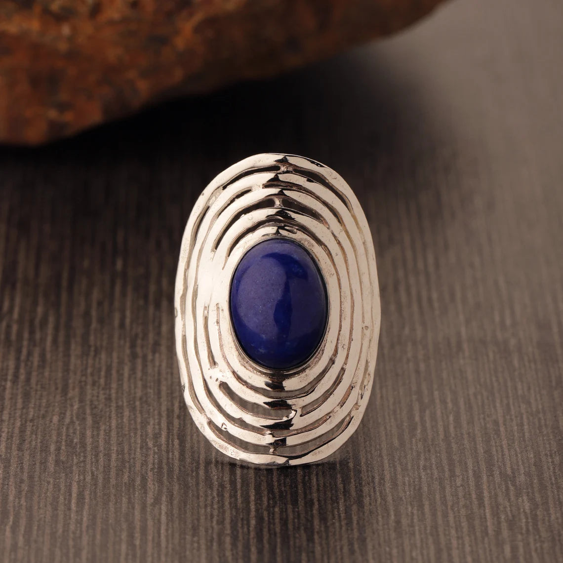 Blue Lapis Lazuli Ring in 925 Sterling Silver