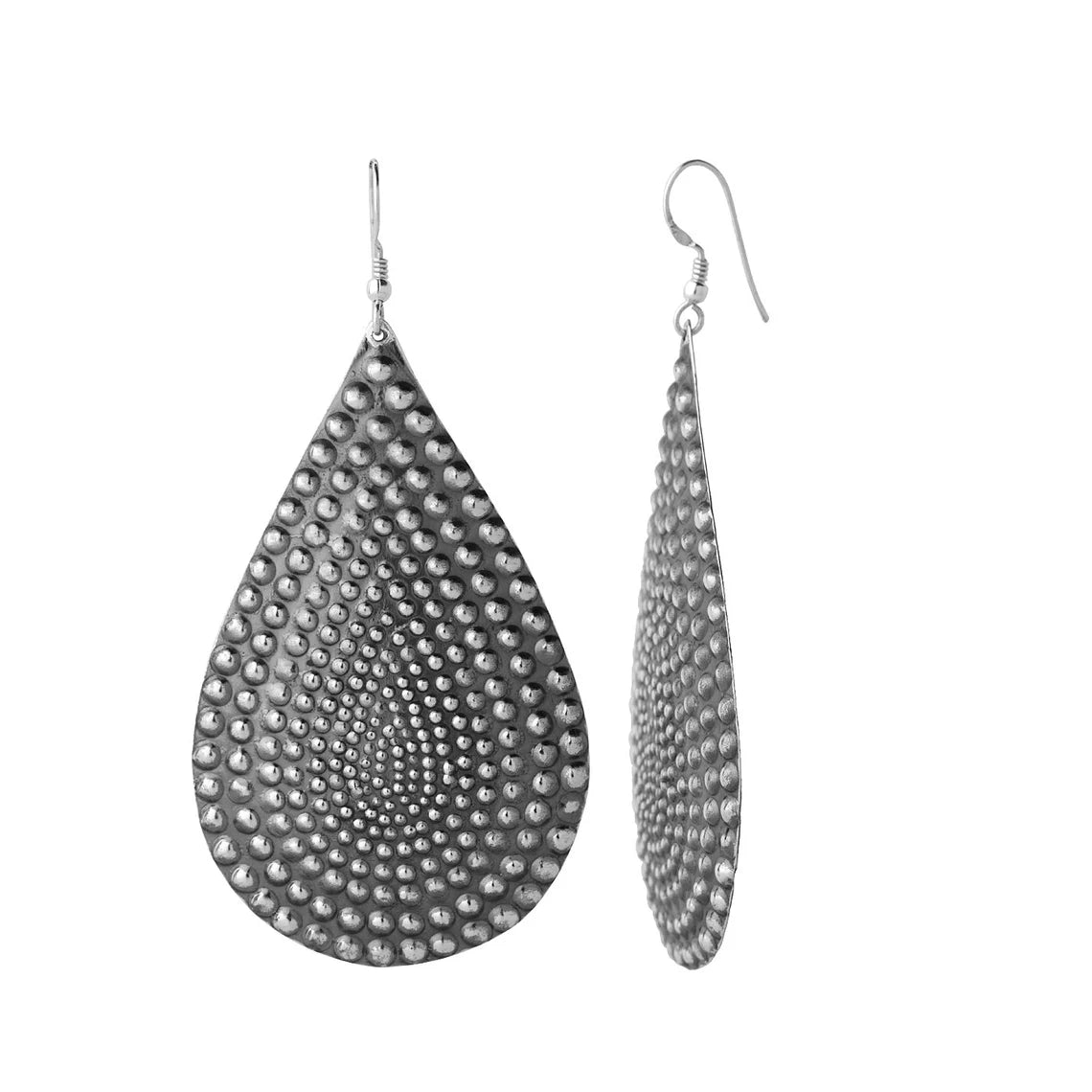 Sterling Silver Earrings - Dotted Earrings - Huge Earrings - Large Drops - Oxidized Earrings - Silver Earrings Pear Shape Dangle Earrings