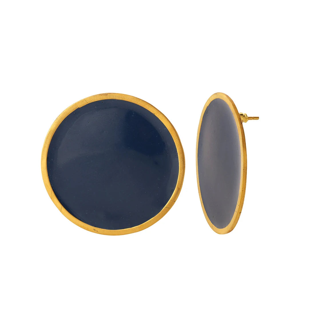 Blue Enamel Round Dangle Large Earring in 925 Sterling Silver with Gold Plating